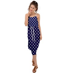 Pois Blanc/marine Waist Tie Cover Up Chiffon Dress