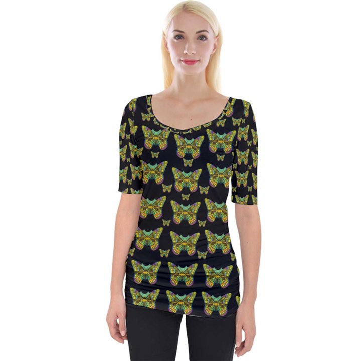 Butterflies With Wings Of Freedom And Love Life Wide Neckline Tee