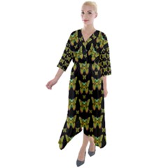 Butterflies With Wings Of Freedom And Love Life Quarter Sleeve Wrap Front Maxi Dress