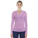 Pois Blanc/Rose V-Neck Long Sleeve Top View1