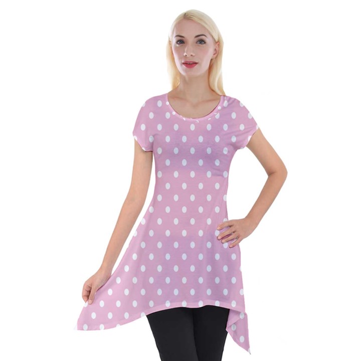 Pois Blanc/Rose Short Sleeve Side Drop Tunic