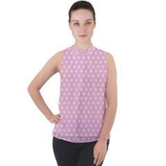 Pois Blanc/rose Mock Neck Chiffon Sleeveless Top by kcreatif