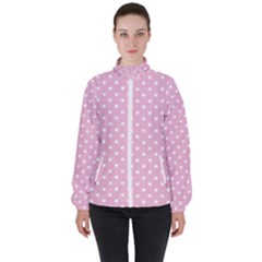 Pois Blanc/rose Women s High Neck Windbreaker by kcreatif