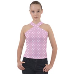 Pois Blanc/rose Cross Neck Velour Top by kcreatif