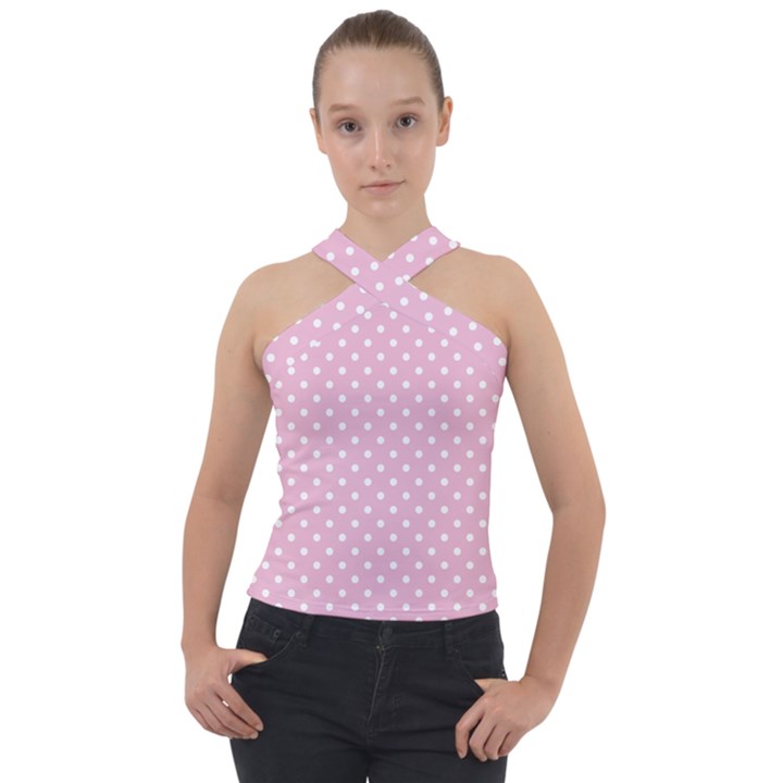 Pois Blanc/Rose Cross Neck Velour Top