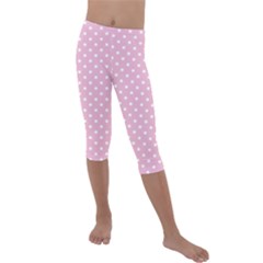 Pois Blanc/rose Kids  Lightweight Velour Capri Leggings  by kcreatif