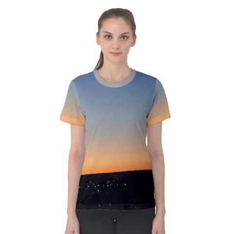 Photo Coucher Du Soleil Bleu/orange Women s Cotton Tee by kcreatif