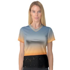 Photo Coucher Du Soleil Bleu/orange V-neck Sport Mesh Tee