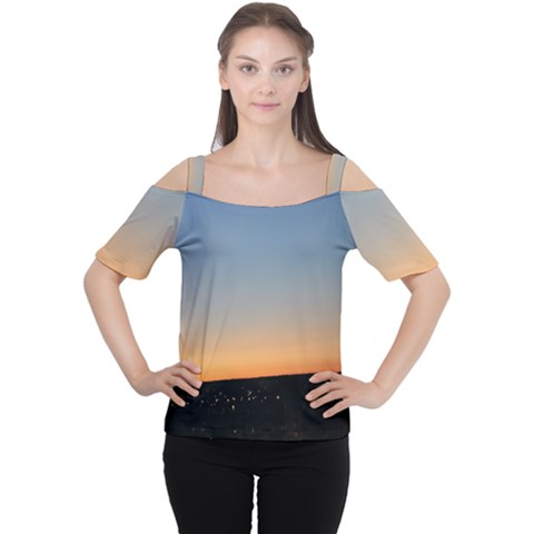 Photo Coucher Du Soleil Bleu/orange Cutout Shoulder Tee by kcreatif