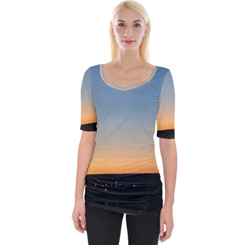 Photo Coucher Du Soleil Bleu/orange Wide Neckline Tee by kcreatif