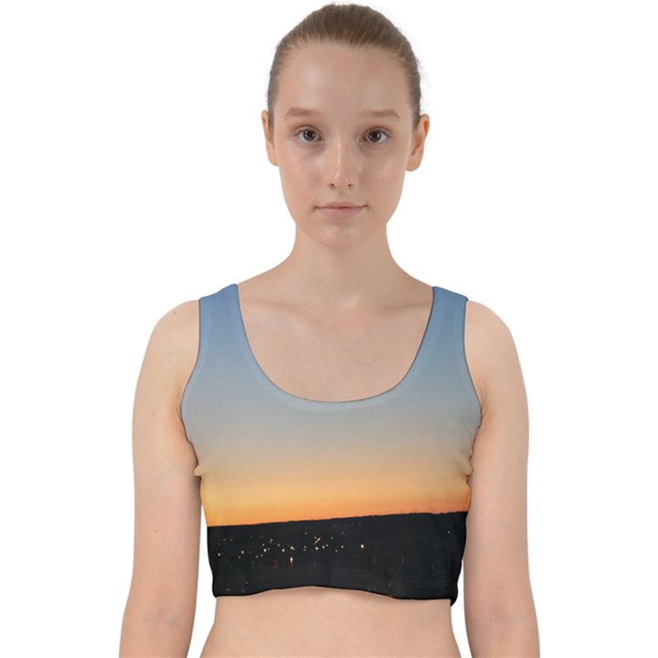 Photo Coucher du soleil Bleu/Orange Velvet Racer Back Crop Top