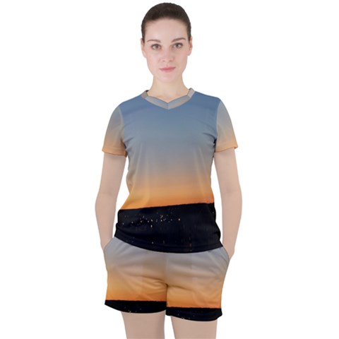 Photo Coucher Du Soleil Bleu/orange Women s Tee And Shorts Set by kcreatif