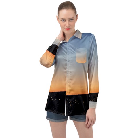 Photo Coucher Du Soleil Bleu/orange Long Sleeve Satin Shirt by kcreatif