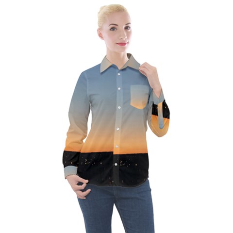 Photo Coucher Du Soleil Bleu/orange Women s Long Sleeve Pocket Shirt by kcreatif