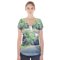 Photo Vue Sur Forêt  Short Sleeve Front Detail Top by kcreatif