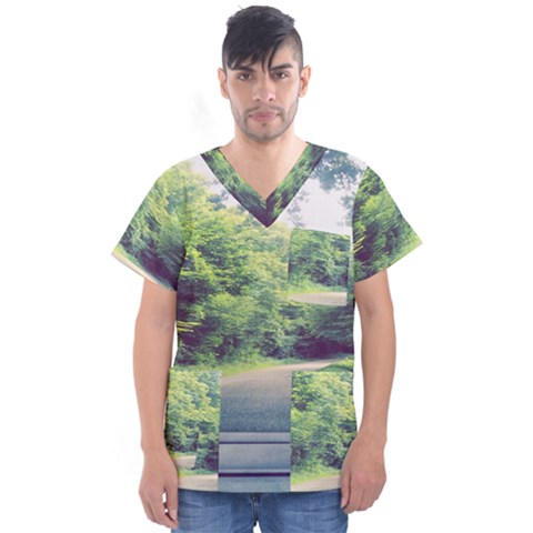 Photo Vue Sur Forêt  Men s V-neck Scrub Top by kcreatif