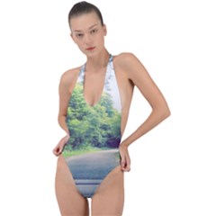 Photo Vue Sur Forêt  Backless Halter One Piece Swimsuit