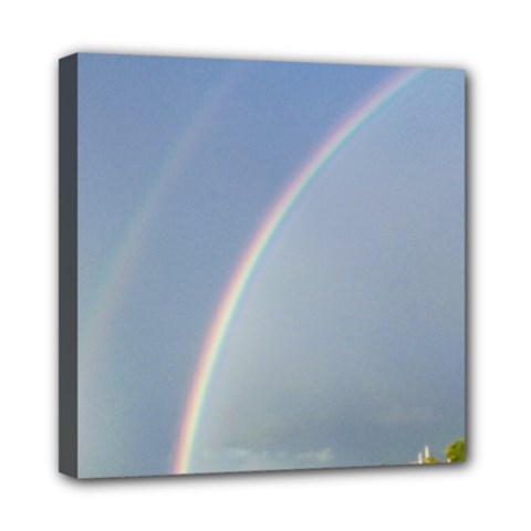 Double Rainbow On The Ocean In Puerto Rico Mini Canvas 8  X 8  (stretched) by StarvingArtisan