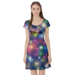 Abstract Background Graphic Space Short Sleeve Skater Dress by Bajindul