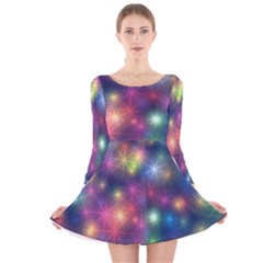 Abstract Background Graphic Space Long Sleeve Velvet Skater Dress