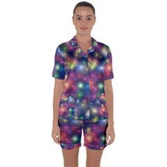 Abstract Background Graphic Space Satin Short Sleeve Pyjamas Set