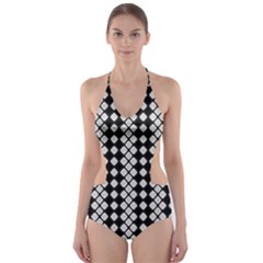 White Plaid Texture Cut-out One Piece Swimsuit