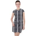 White Plaid Texture Drawstring Hooded Dress View1