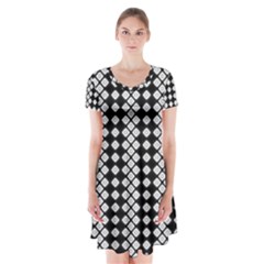 White Plaid Texture Short Sleeve V-neck Flare Dress