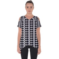 White Plaid Texture Cut Out Side Drop Tee