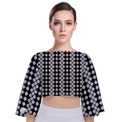 White Plaid Texture Tie Back Butterfly Sleeve Chiffon Top