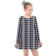 White Plaid Texture Kids  Long Sleeve Dress