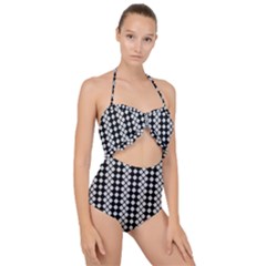 White Plaid Texture Scallop Top Cut Out Swimsuit