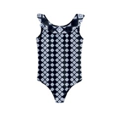 White Plaid Texture Kids  Frill Swimsuit