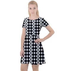 White Plaid Texture Cap Sleeve Velour Dress 