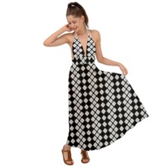 White Plaid Texture Backless Maxi Beach Dress