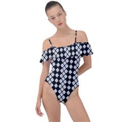 White Plaid Texture Frill Detail One Piece Swimsuit