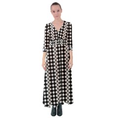 White Plaid Texture Button Up Maxi Dress