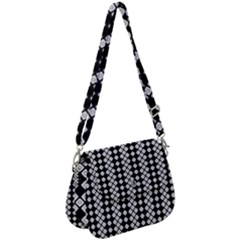 White Plaid Texture Saddle Handbag