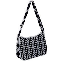 White Plaid Texture Zip Up Shoulder Bag