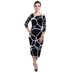 Neurons Braid Network Wattle Yarn Quarter Sleeve Midi Velour Bodycon Dress