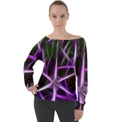 Neurons Brain Cells Imitation Off Shoulder Long Sleeve Velour Top