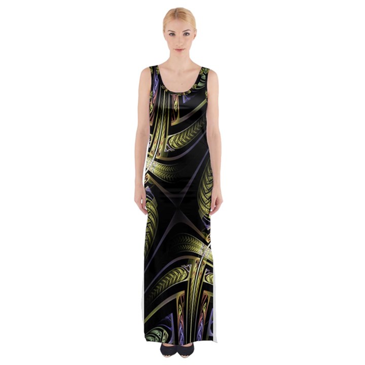 Fractal Texture Pattern Thigh Split Maxi Dress