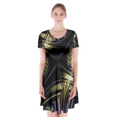 Fractal Texture Pattern Short Sleeve V-neck Flare Dress