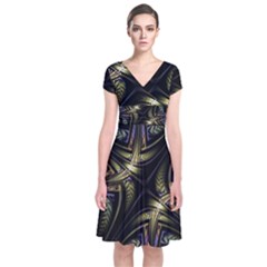 Fractal Texture Pattern Short Sleeve Front Wrap Dress