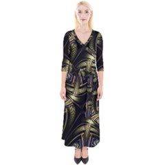 Fractal Texture Pattern Quarter Sleeve Wrap Maxi Dress