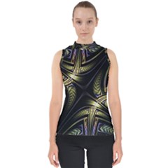 Fractal Texture Pattern Mock Neck Shell Top