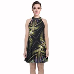 Fractal Texture Pattern Velvet Halter Neckline Dress  by HermanTelo