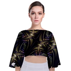 Fractal Texture Pattern Tie Back Butterfly Sleeve Chiffon Top