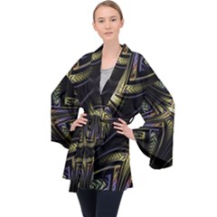 Fractal Texture Pattern Long Sleeve Velvet Kimono 