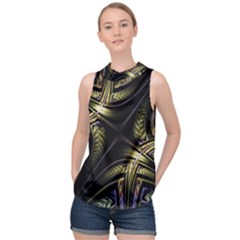 Fractal Texture Pattern High Neck Satin Top